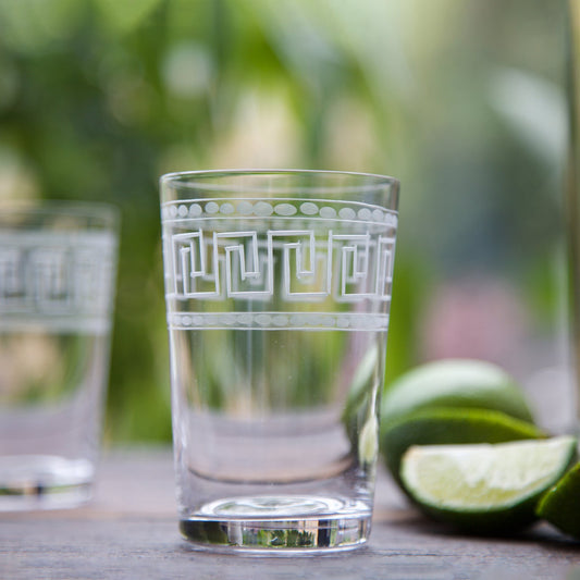Six Tumblers with Greek Key Design by Vintage List