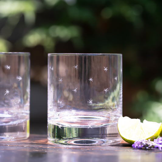 Two Whisky Glasses with Stars Design by Vintage List