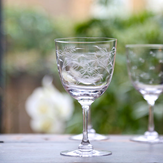 Two Wine Glasses with Fern Design by Vintage List