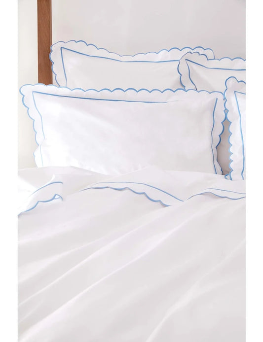 Blue Scalloped King Size Duvet Cover & 2 Oxford Pillowcases Set