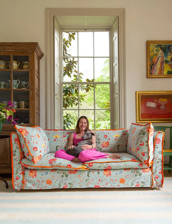 Coco 2.5 seater sofa with Contrast Piped Knife Edge cushion in Andrew Martin Wildwood Duck Egg sophieconran