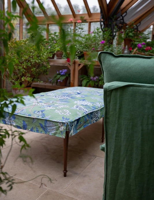 Coco Small Coffee Table in GPJ Hydrangea Bird Emerald/Blue - Made to Order