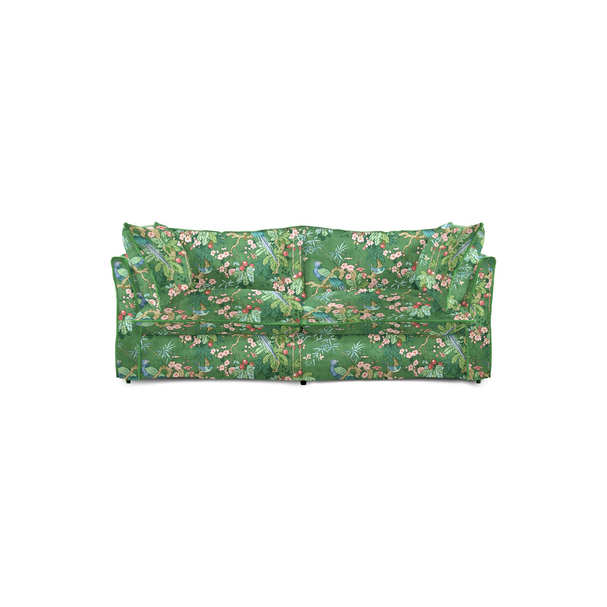 Coco 2.5 seater sofa with Knife Edge cushion in Belleville Juniper with Velvet Trim - Made to Order