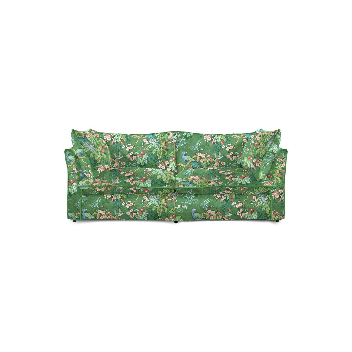 Coco 2.5 seater sofa with Knife Edge cushion in Belleville Juniper with Velvet Trim - Made to Order (Available for quick ship)