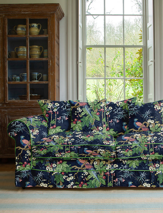 Salthrop Large Sofa with Scatter Cushions in Belleville Navy with Velvet Trim - Made To Order