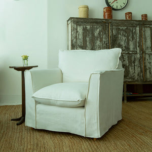 Coco Armchair with Knife Edge cushion in Cotton Linen Snow Drop - Made To Order