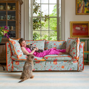 Coco 2.5 seater sofa with Contrast Piped Knife Edge cushion in Andrew Martin Wildwood Duck Egg - Made to Order (Available for quick ship)