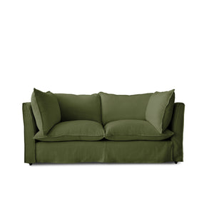 Coco 2.5 seater sofa with Self Piped Knife Edge cushion in Cotton Linen Evergreen - Made to Order