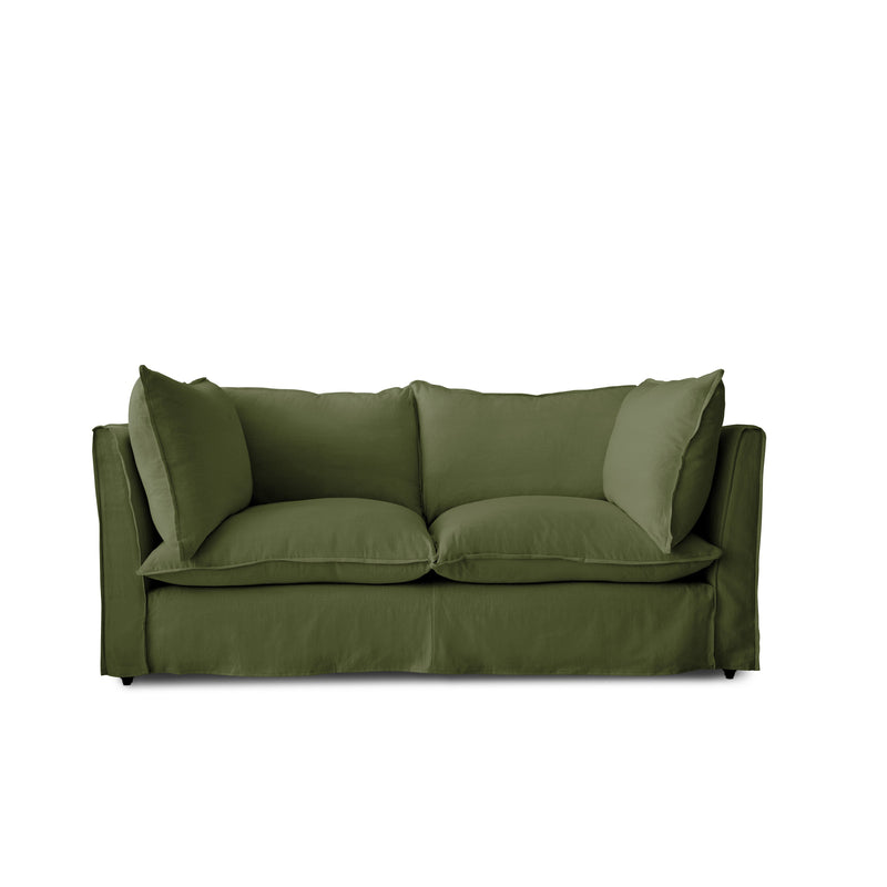 Coco 2.5 seater sofa with Self Piped Knife Edge cushion in Cotton Linen Evergreen - Made to Order
