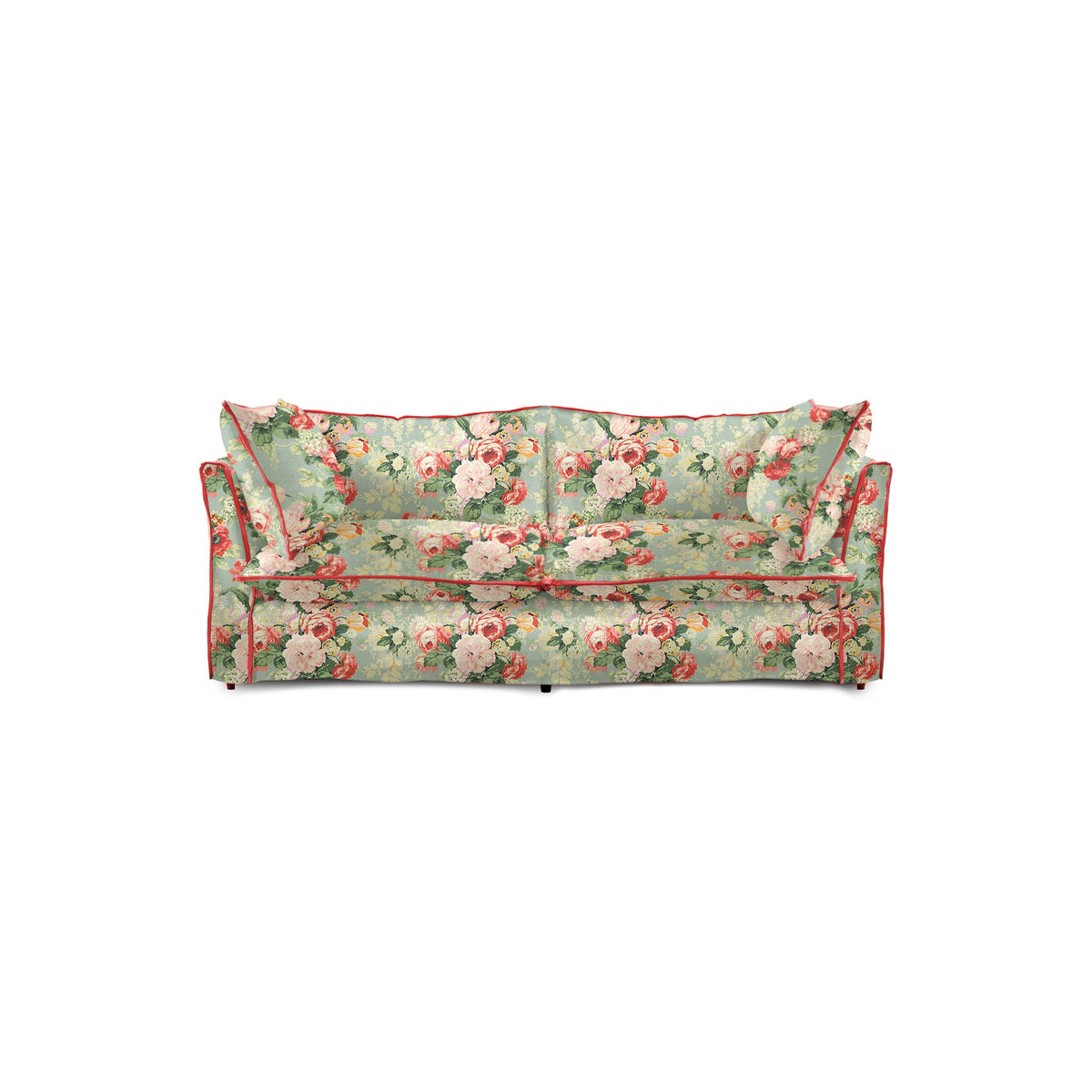 Coco 2.5 seater sofa with Knife Edge cushion in English Garden Grey Skies with Velvet Trim - Made to Order