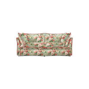 Coco 2.5 seater sofa with Knife Edge cushion in English Garden Grey Skies with Velvet Trim - Made to Order