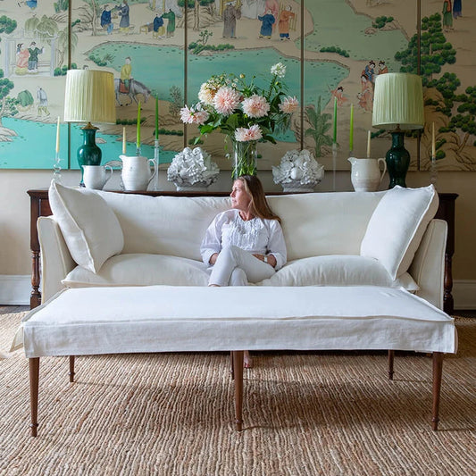 Coco Small Coffee Table Self Piped in Brera Lino Chalk - Delivery before Christmas