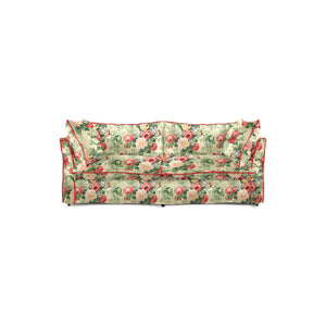 Coco 2.5 seater sofa with Knife Edge cushion in English Garden Classic Rose with Velvet Trim - Made to Order