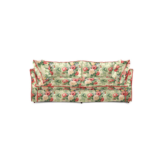Coco 2.5 seater sofa with Knife Edge cushion in English Garden Classic Rose with Velvet Trim - Made to Order