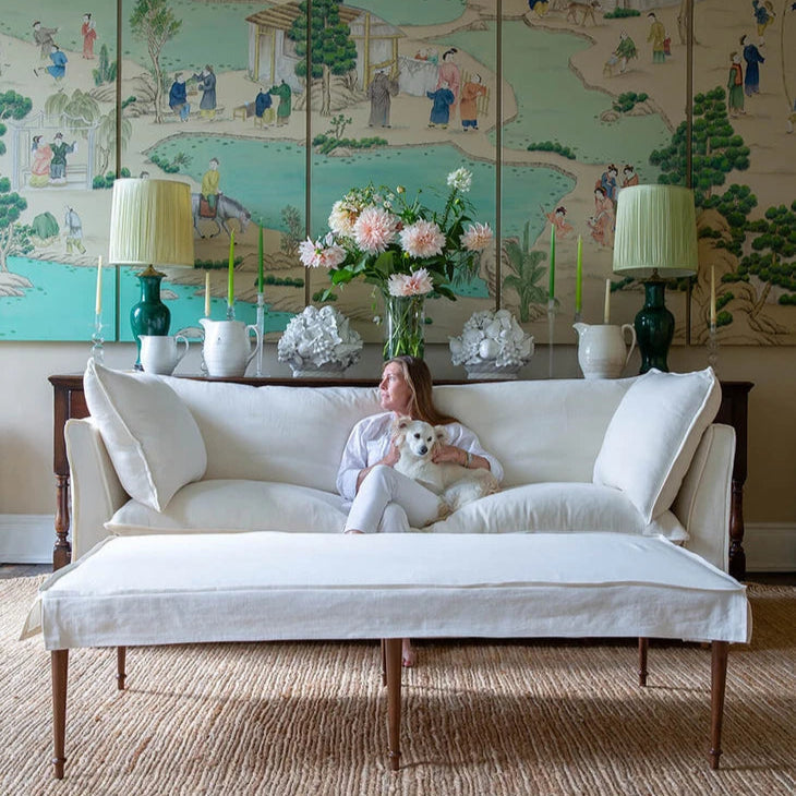 Coco 3.5 seater sofa with Self Piped Knife Edge cushion in Brera Lino Chalk - Available for quick ship