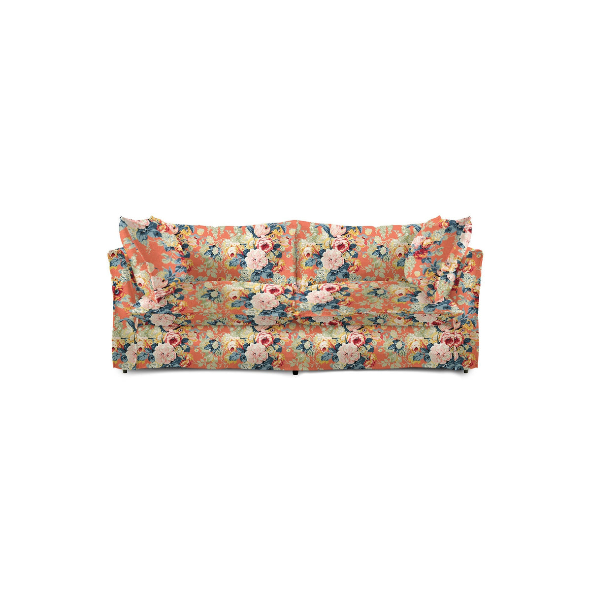 Coco 2.5 seater sofa with Knife Edge cushion in English Garden Coral Orange - Made to Order (Available for quick ship)