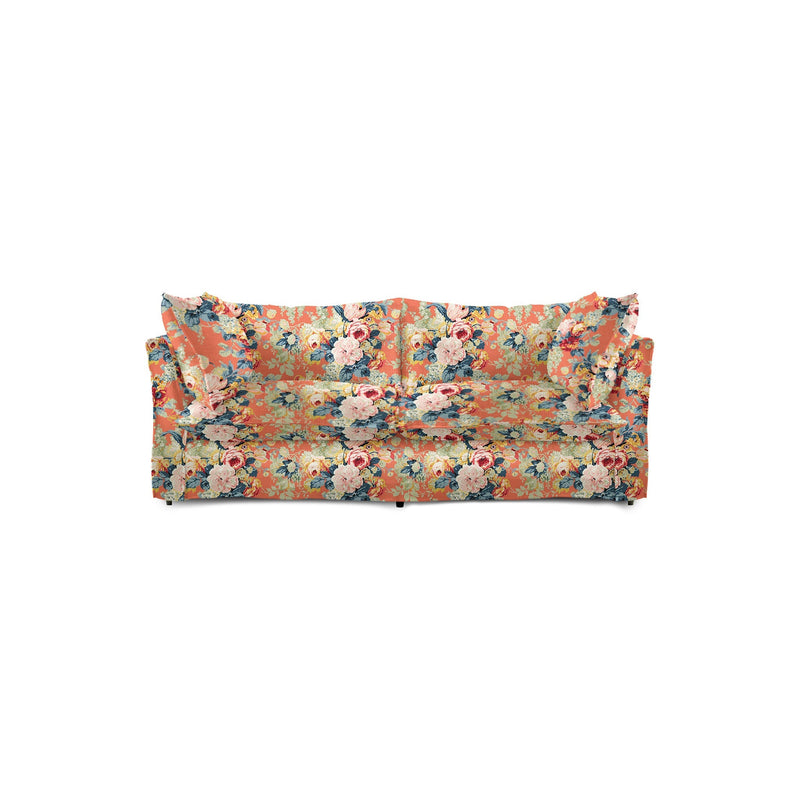 Coco 2.5 seater sofa with Knife Edge cushion in English Garden Coral Orange - Made to Order (Available for quick ship)