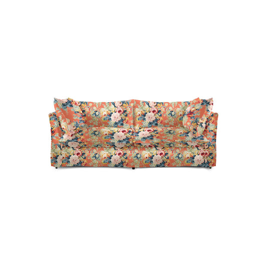 Coco 2.5 seater sofa with Knife Edge cushion in English Garden Coral Orange - Made to Order (Available for quick ship)