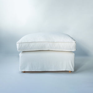 Coco Footstool with Self Piped Box Edge cushion in Cotton Linen Snow Drop - Made to Order