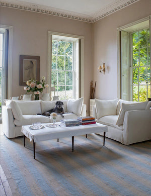 Coco Small Coffee Table Self Piped in Brera Lino Chalk - Available for quick ship