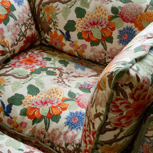 Coco Footstool with Contrast Piped Knife Edge cushion in GP & J Baker Magnolia Cream Blue - Made to Order