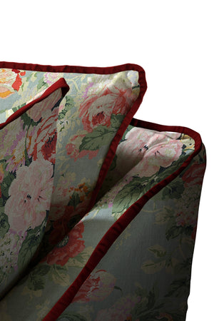 Coco 2.5 seater sofa with Knife Edge cushion in English Garden Grey Skies with Velvet Trim - Made to Order
