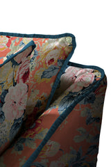 Coco 2.5 seater sofa with Knife Edge cushion in English Garden Coral Orange with Velvet Trim - Made to Order