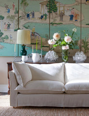 Coco 3 seater sofa with Self Piped Knife Edge cushion in Cotton Linen Cool Coconut - Made to Order