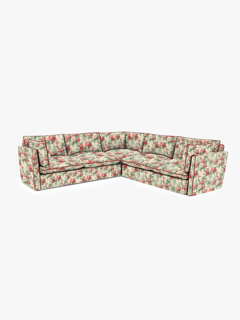 Cocobella 3 x 3 seater sofa in English Garden Classic Rose with Rosewood Velvet Trim