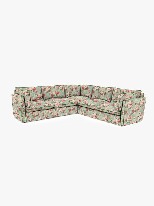 Cocobella 3 x 3 seater sofa in English Garden Grey Skies with Green Tea Velvet Trim