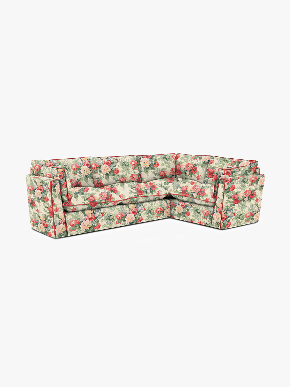 Cocobella LH 3 x 2 seater sofa in English Garden Classic Rose with Rosewood Velvet Trim
