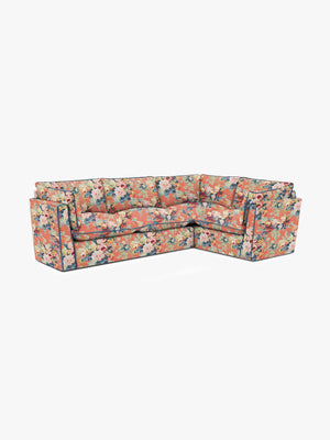 Cocobella LH 3 x 2 seater sofa in English Garden Coral Orange with Lagoon Velvet Trim