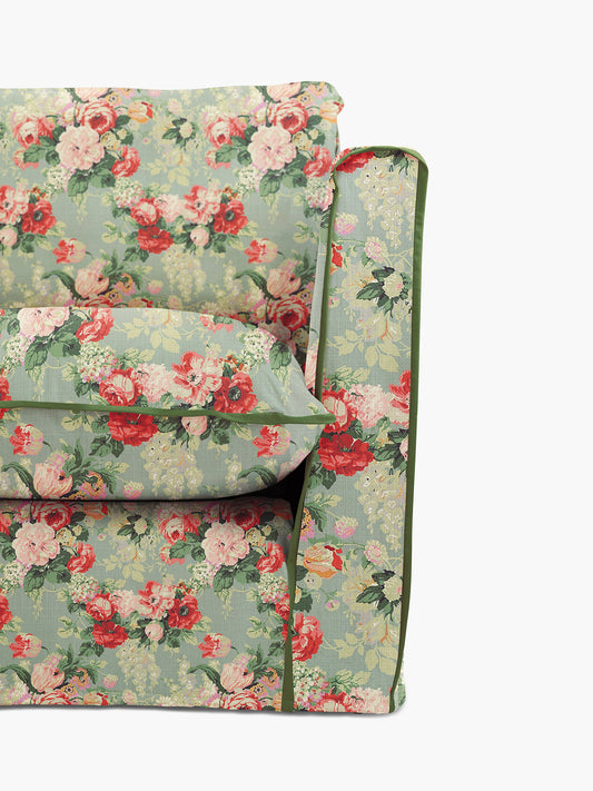 Cocobella 3 x 3 seater sofa in English Garden Grey Skies with Green Tea Velvet Trim