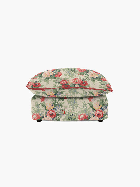Cocobella Footstool in English Garden Classic Rose with Rosewood Velvet Trim