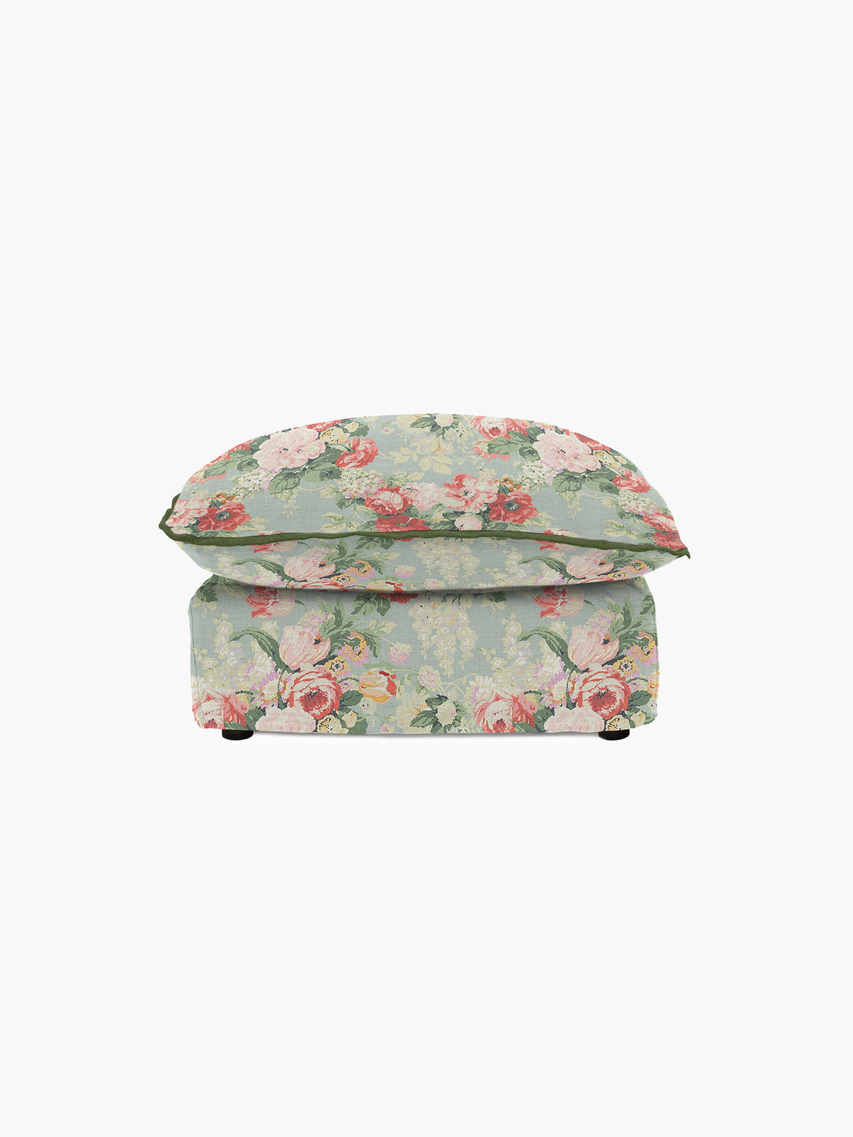 Cocobella Footstool in English Garden Grey Skies with Green Tea Velvet Trim