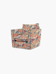Cocobella Armchair in English Garden Coral Orange with Lagoon Velvet Trim