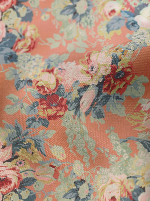 Cocobella Armchair in English Garden Coral Orange with Lagoon Velvet Trim