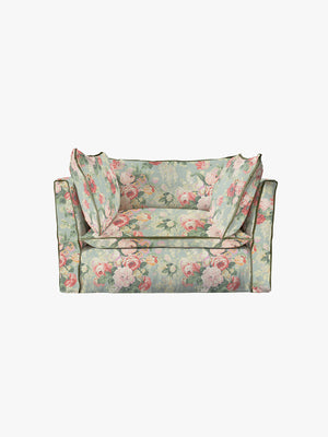 Cocobella Loveseat in English Garden Grey Skies with Green Tea Velvet Trim