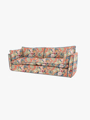 Cocobella 3.5 Seater Sofa in English Garden Coral Orange with Lagoon Velvet Trim