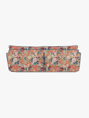 Cocobella 3.5 Seater Sofa in English Garden Coral Orange with Lagoon Velvet Trim