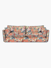 Cocobella 3.5 Seater Sofa in English Garden Coral Orange with Lagoon Velvet Trim