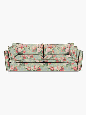 Cocobella 3.5 Seater Sofa in English Garden Grey Skies with Green Tea Velvet Trim