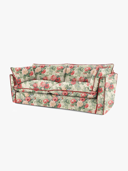 Cocobella 3 Seater Sofa in English Garden Classic Rose with Rosewood Velvet Trim