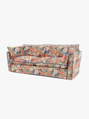 Cocobella 3 Seater Sofa in English Garden Coral Orange with Lagoon Velvet Trim