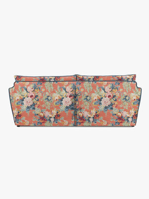 Cocobella 3 Seater Sofa in English Garden Coral Orange with Lagoon Velvet Trim