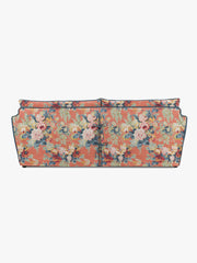 Cocobella 3 Seater Sofa in English Garden Coral Orange with Lagoon Velvet Trim