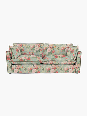 Cocobella 3 Seater Sofa in English Garden Grey Skies with Green Tea Velvet Trim