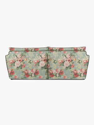 Cocobella 3 Seater Sofa in English Garden Grey Skies with Green Tea Velvet Trim
