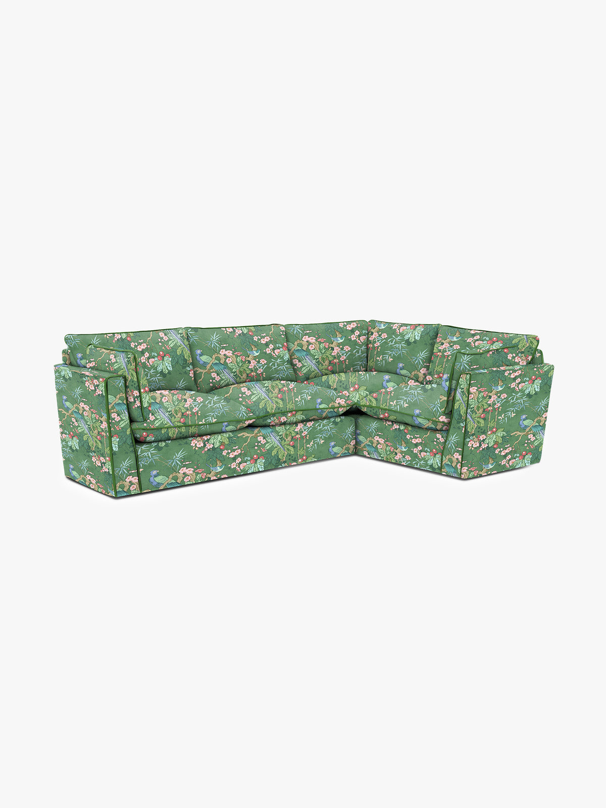 Cocobella LH 3 x 2 seater sofa in Belleville Juniper with Pine Velvet Trim