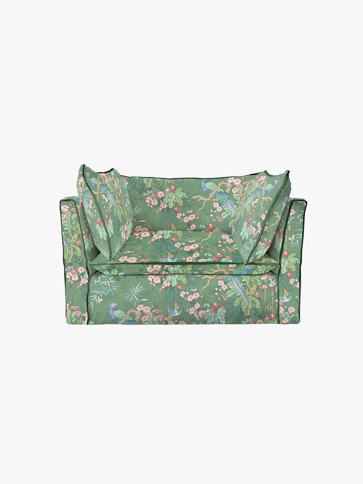 Cocobella Loveseat in Belleville Juniper with Pine Velvet Trim
